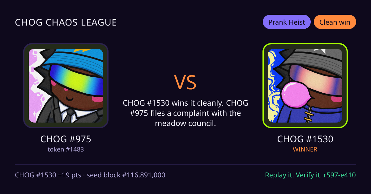 Highlight card: CHOG #975 versus CHOG #1530