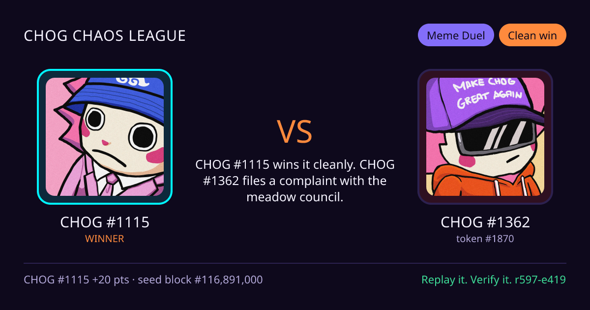 Highlight card: CHOG #1115 versus CHOG #1362