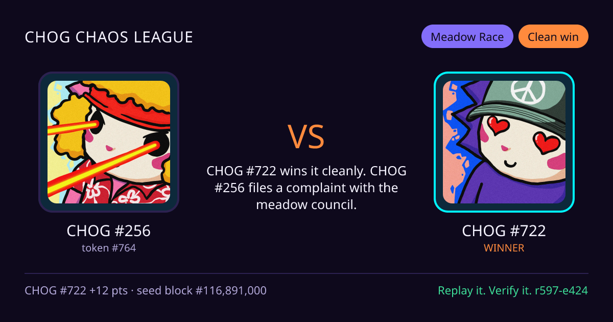 Highlight card: CHOG #256 versus CHOG #722