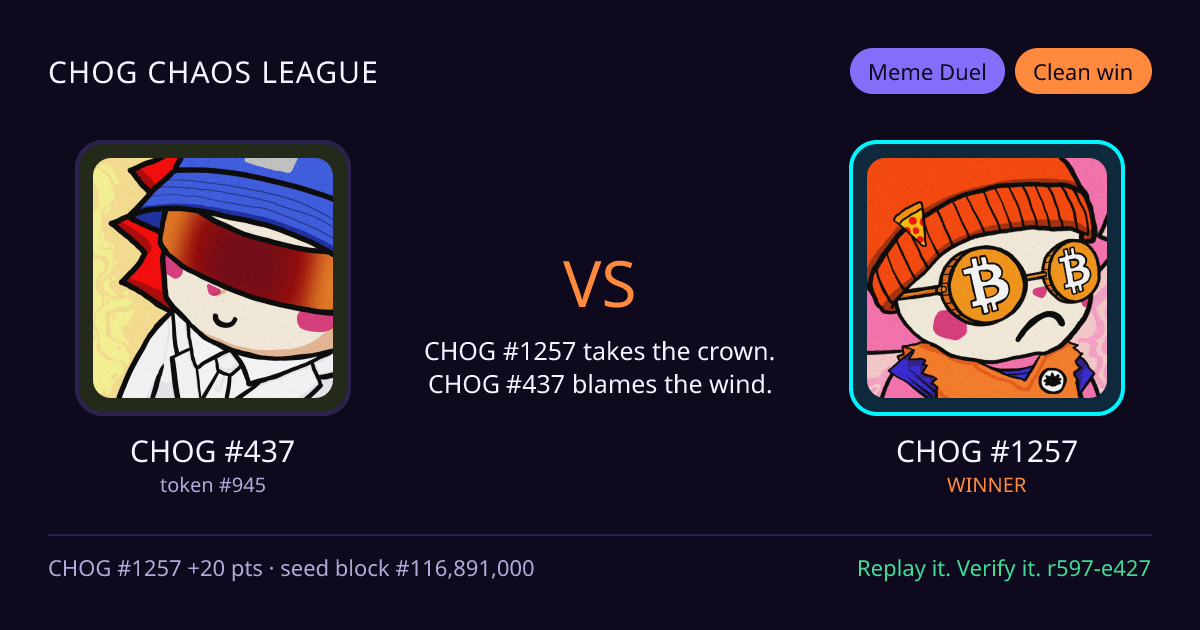 Highlight card: CHOG #437 versus CHOG #1257