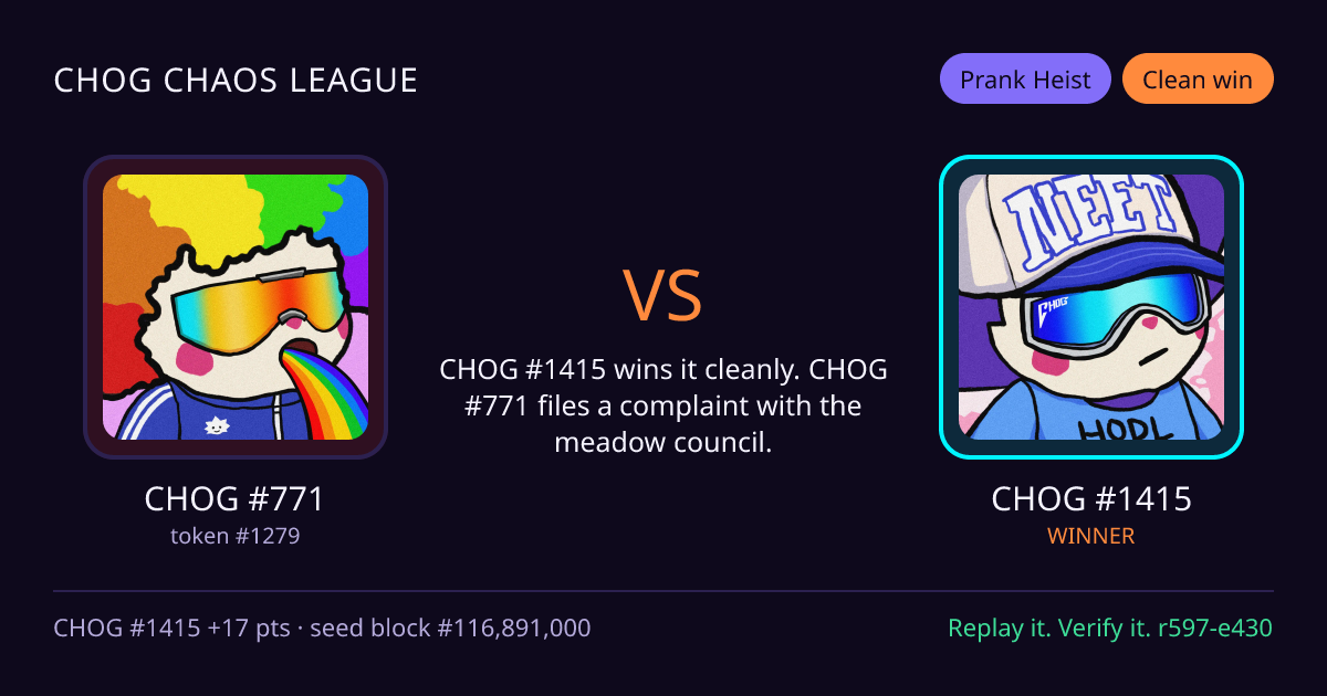 Highlight card: CHOG #771 versus CHOG #1415