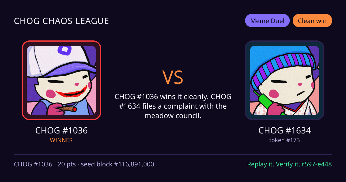 Highlight card: CHOG #1036 versus CHOG #1634
