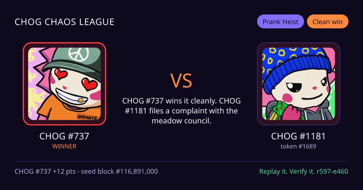 Highlight card: CHOG #737 versus CHOG #1181