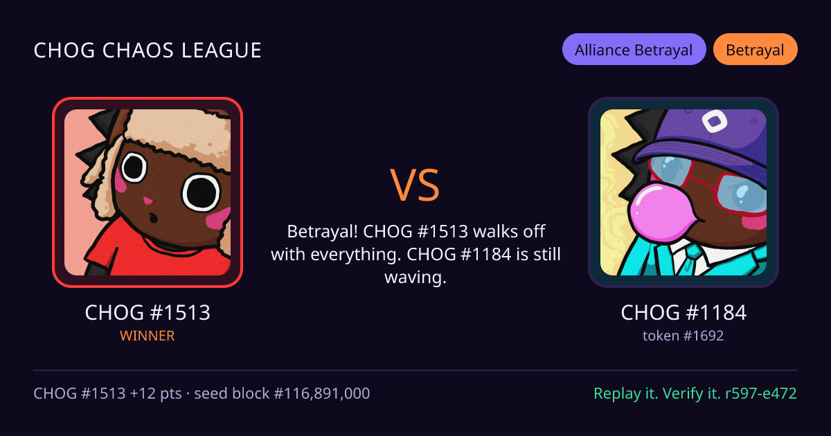 Highlight card: CHOG #1513 versus CHOG #1184
