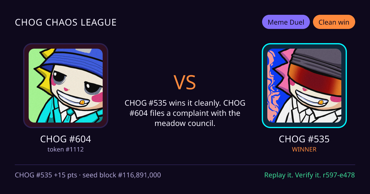 Highlight card: CHOG #604 versus CHOG #535