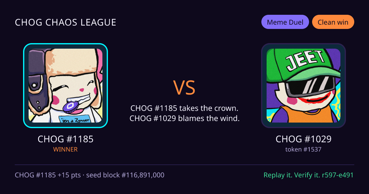 Highlight card: CHOG #1185 versus CHOG #1029