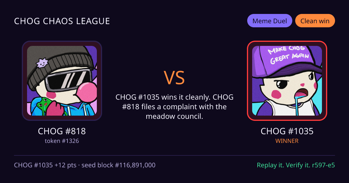 Highlight card: CHOG #818 versus CHOG #1035