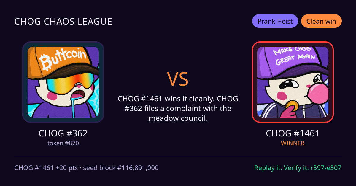 Highlight card: CHOG #362 versus CHOG #1461