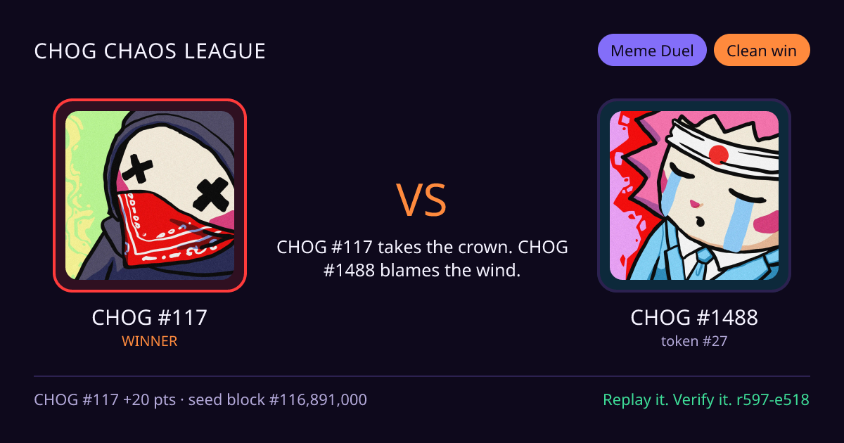 Highlight card: CHOG #117 versus CHOG #1488