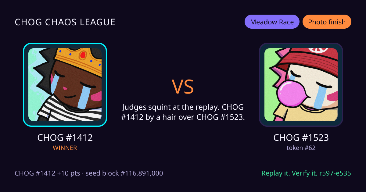 Highlight card: CHOG #1412 versus CHOG #1523