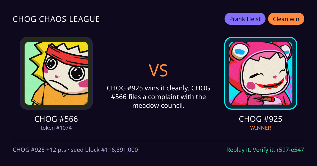 Highlight card: CHOG #566 versus CHOG #925