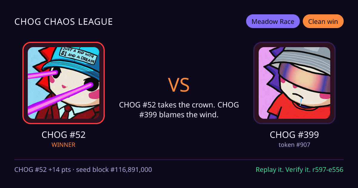 Highlight card: CHOG #52 versus CHOG #399