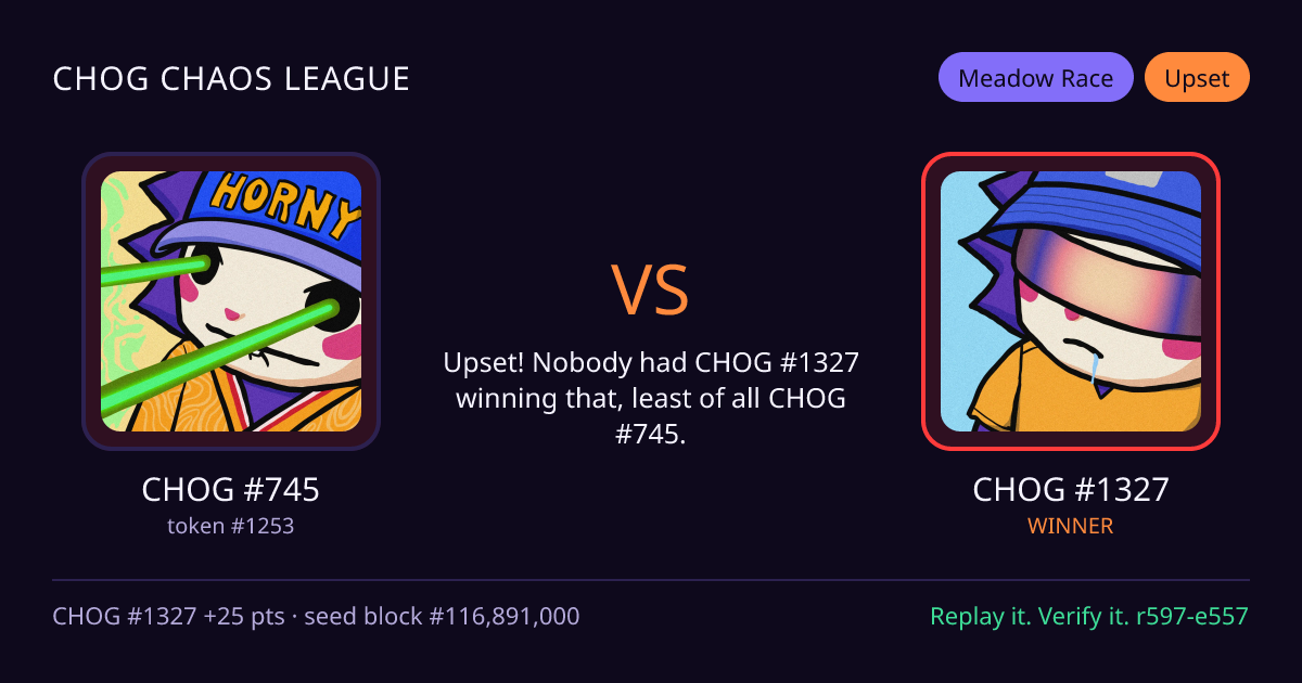 Highlight card: CHOG #745 versus CHOG #1327