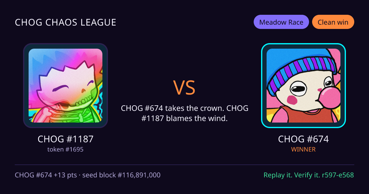 Highlight card: CHOG #1187 versus CHOG #674