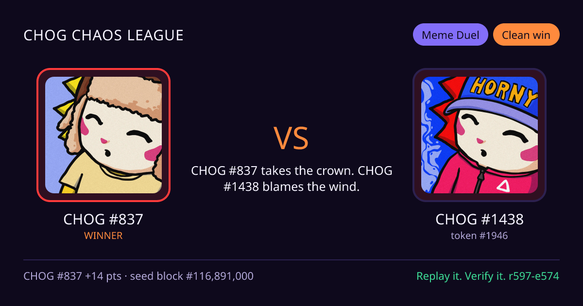 Highlight card: CHOG #837 versus CHOG #1438