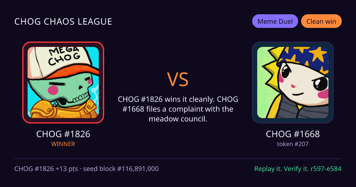 Highlight card: CHOG #1826 versus CHOG #1668