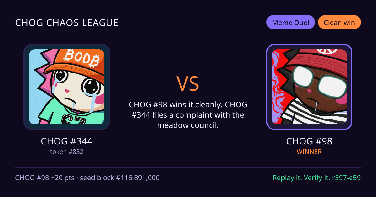 Highlight card: CHOG #344 versus CHOG #98