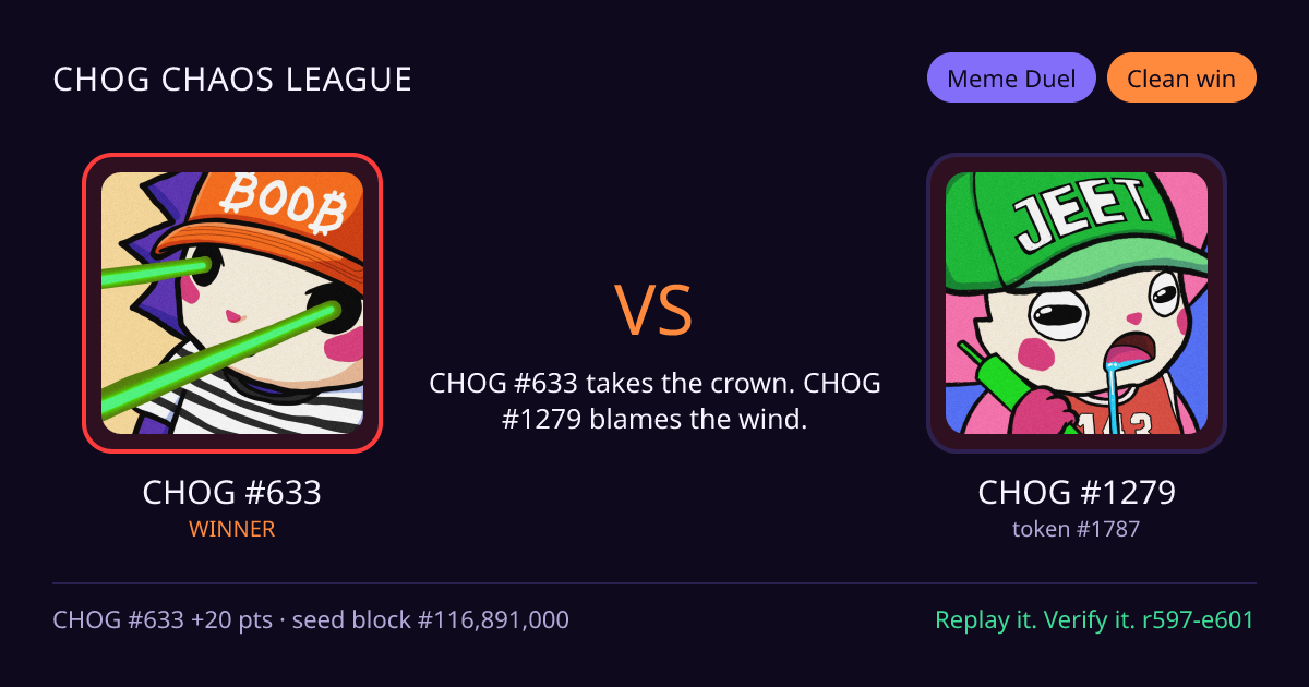 Highlight card: CHOG #633 versus CHOG #1279