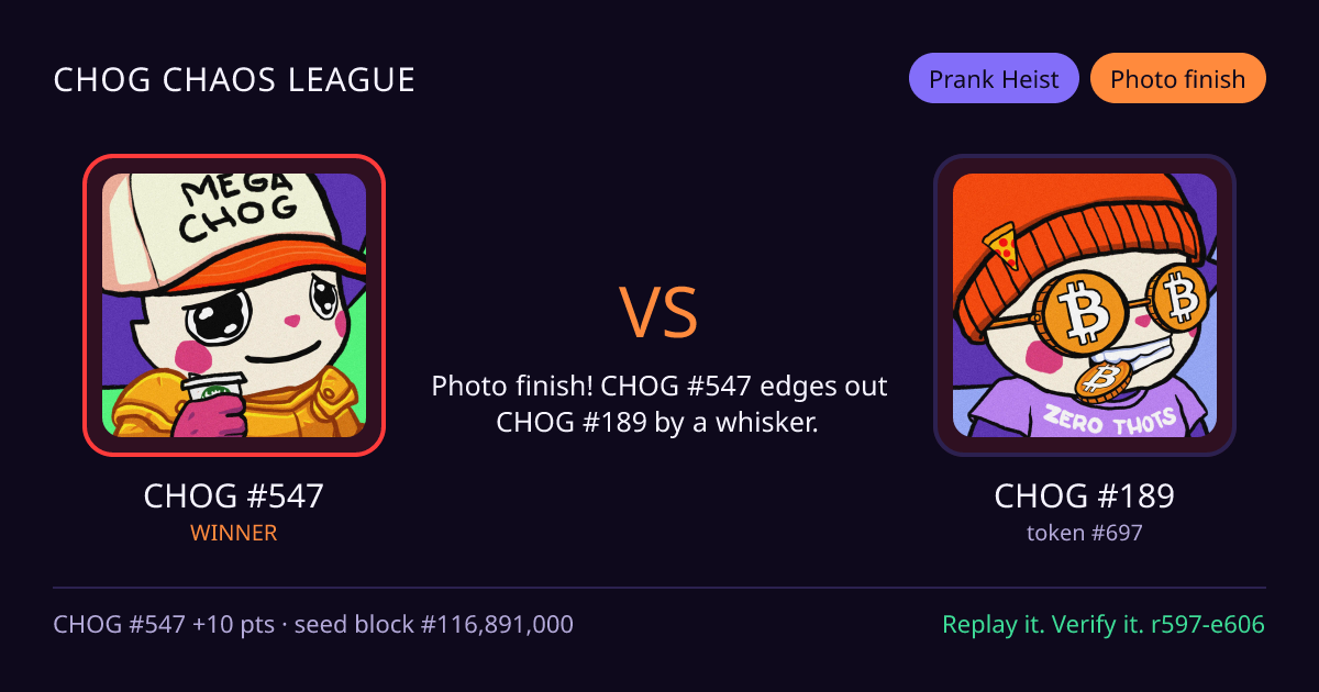 Highlight card: CHOG #547 versus CHOG #189