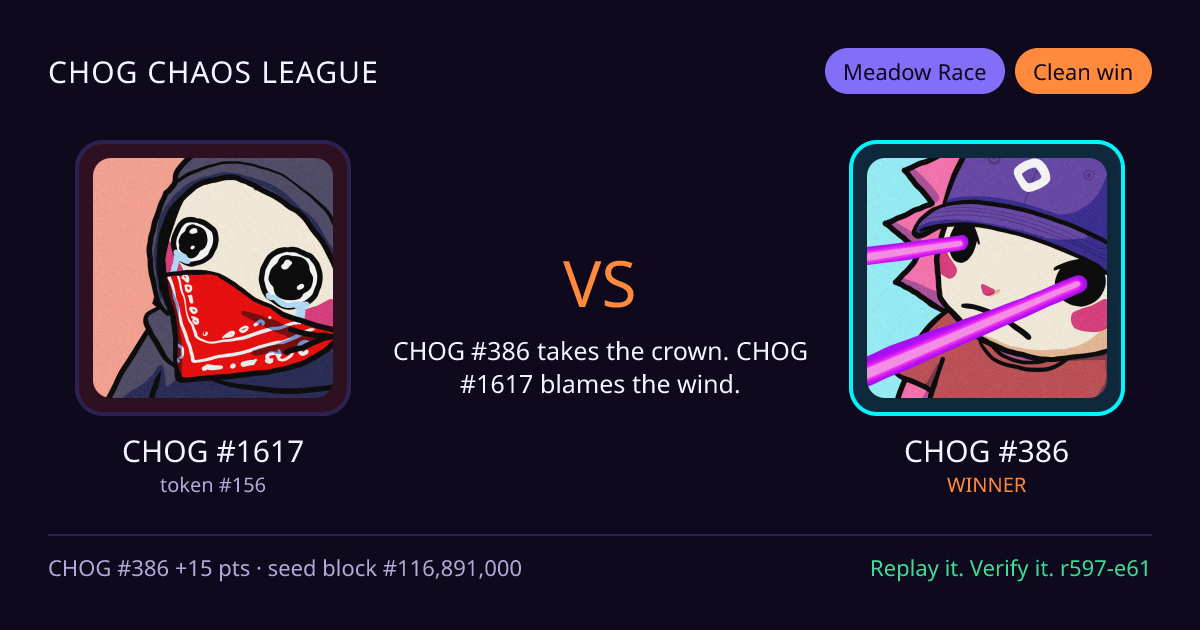 Highlight card: CHOG #1617 versus CHOG #386