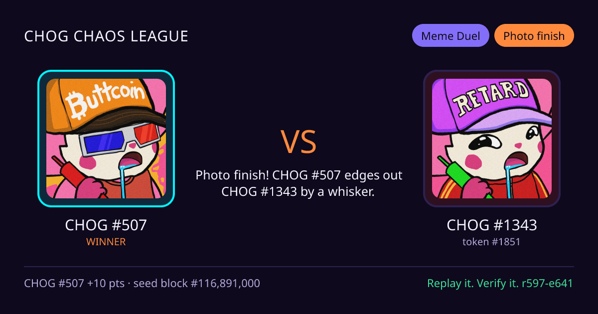 Highlight card: CHOG #507 versus CHOG #1343