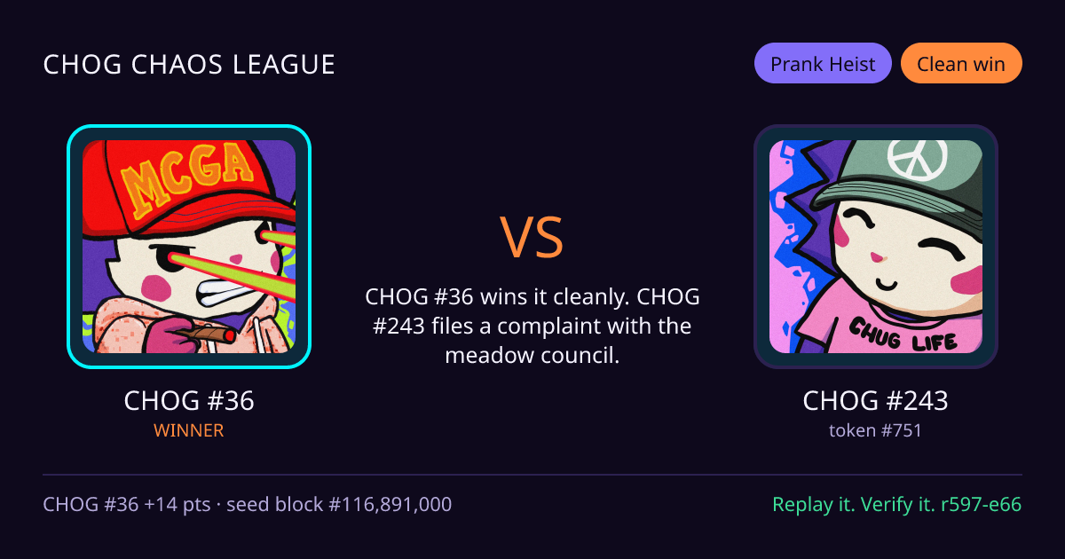 Highlight card: CHOG #36 versus CHOG #243