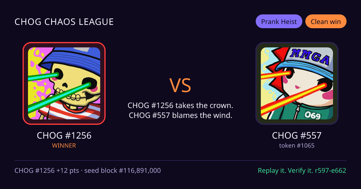 Highlight card: CHOG #1256 versus CHOG #557