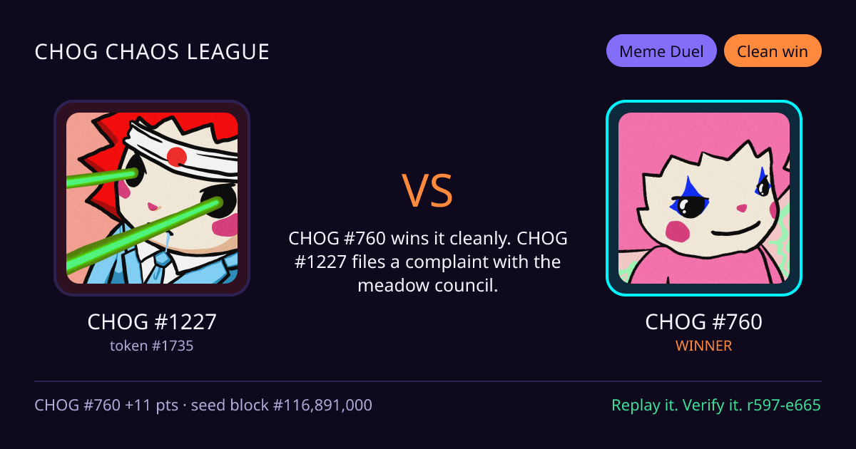 Highlight card: CHOG #1227 versus CHOG #760