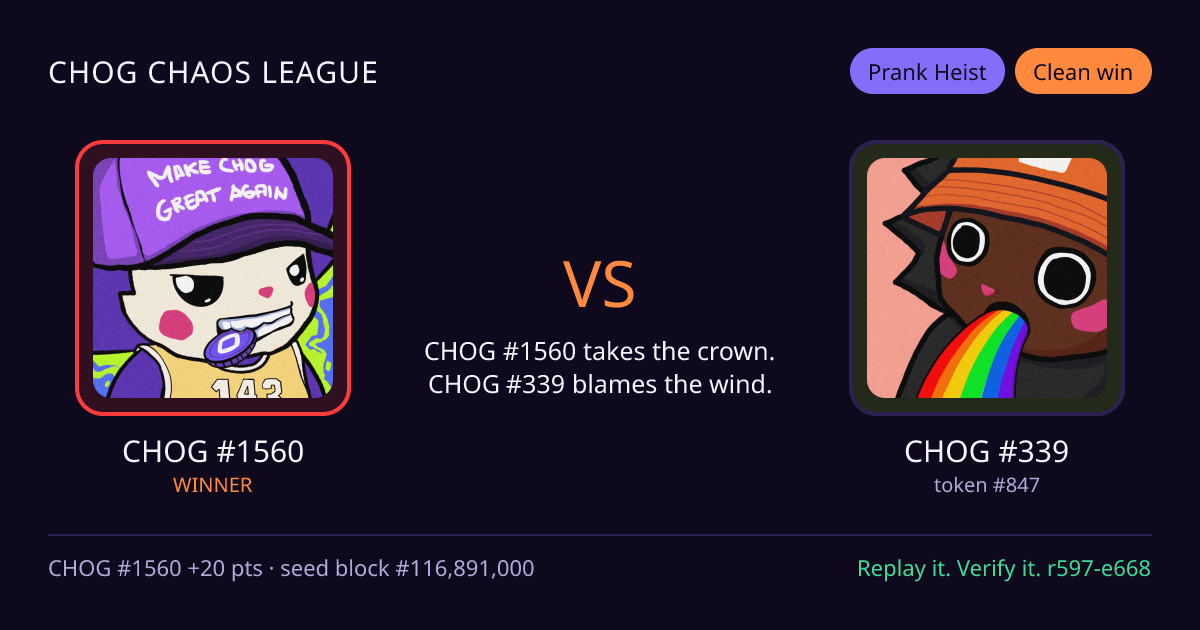 Highlight card: CHOG #1560 versus CHOG #339