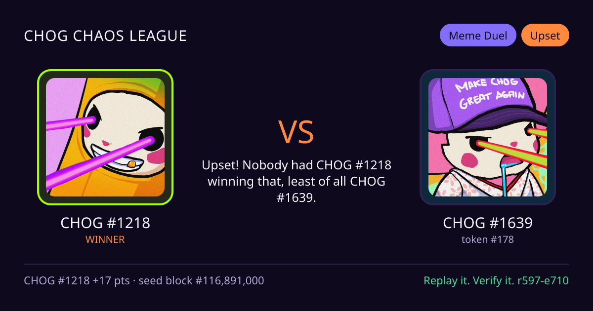 Highlight card: CHOG #1218 versus CHOG #1639