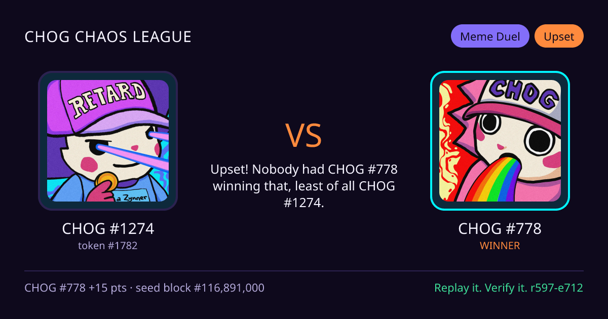 Highlight card: CHOG #1274 versus CHOG #778