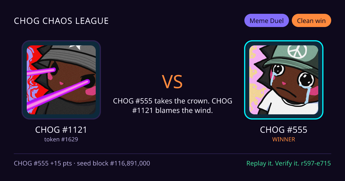 Highlight card: CHOG #1121 versus CHOG #555