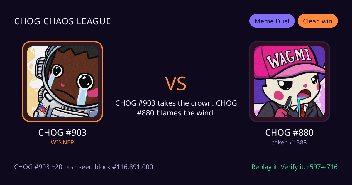 Highlight card: CHOG #903 versus CHOG #880