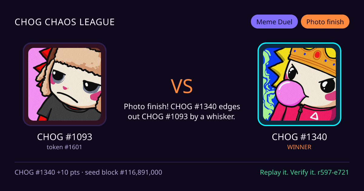 Highlight card: CHOG #1093 versus CHOG #1340