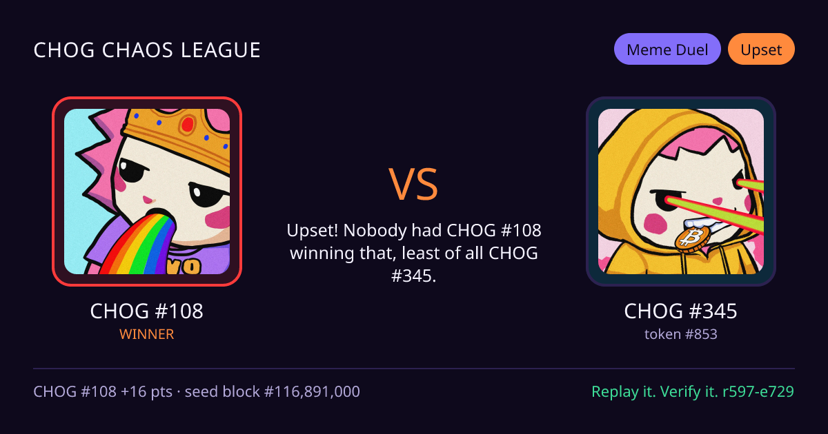 Highlight card: CHOG #108 versus CHOG #345