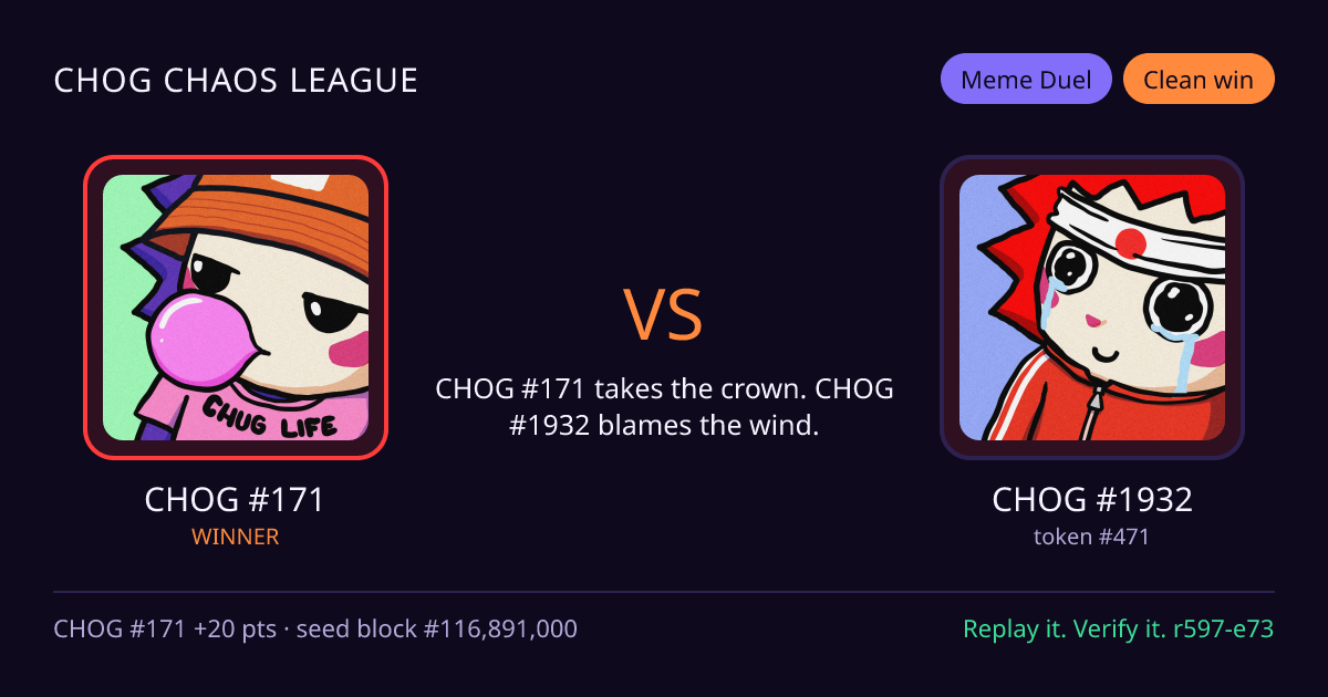 Highlight card: CHOG #171 versus CHOG #1932