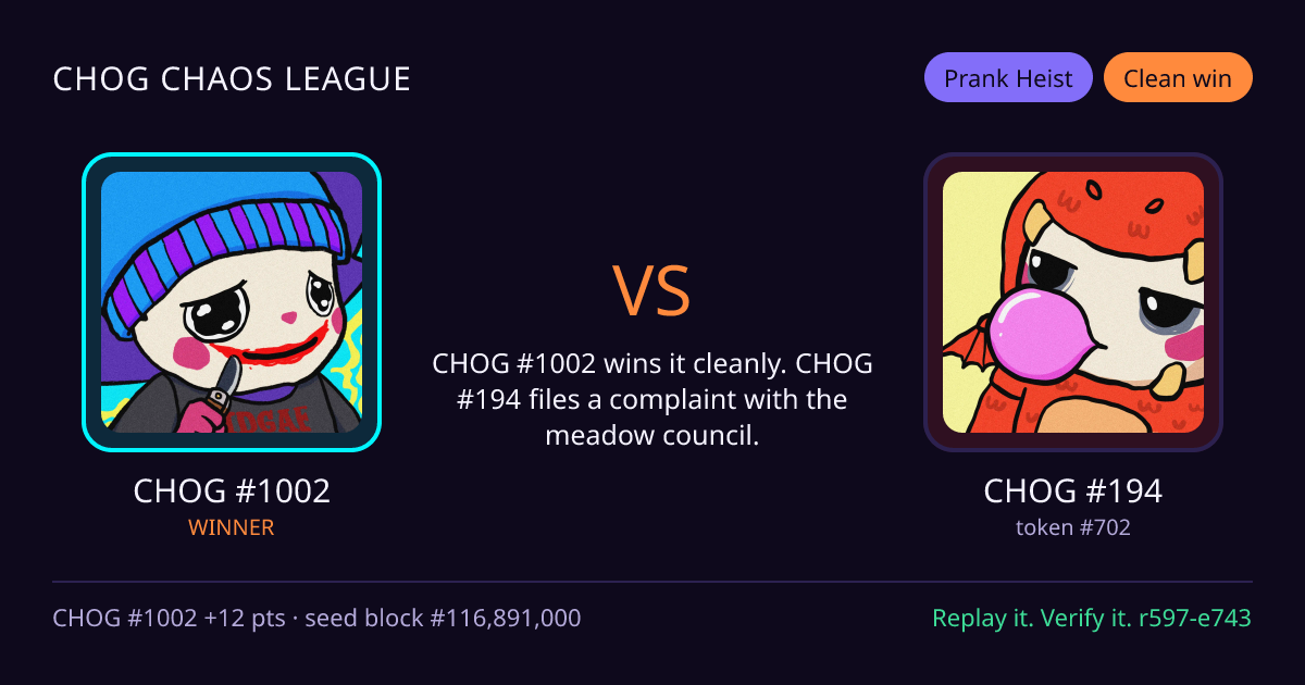 Highlight card: CHOG #1002 versus CHOG #194