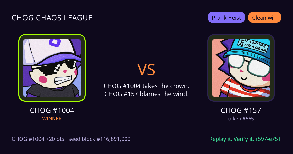 Highlight card: CHOG #1004 versus CHOG #157