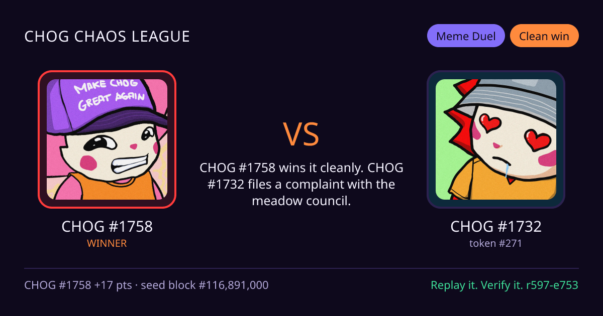 Highlight card: CHOG #1758 versus CHOG #1732