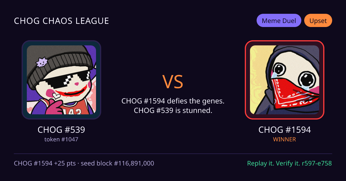 Highlight card: CHOG #539 versus CHOG #1594