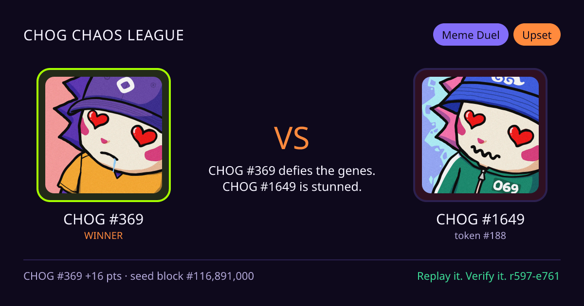 Highlight card: CHOG #369 versus CHOG #1649