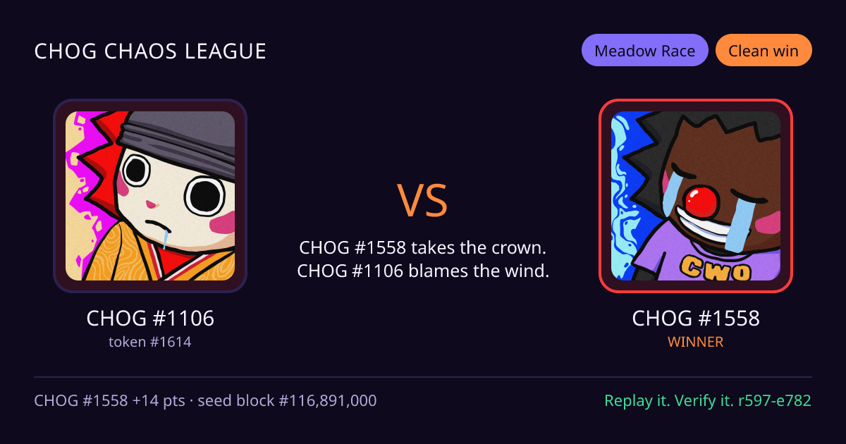 Highlight card: CHOG #1106 versus CHOG #1558