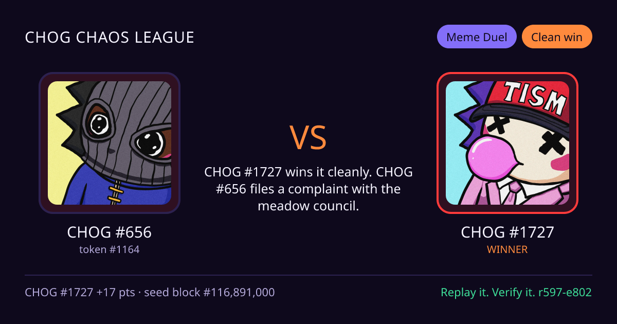 Highlight card: CHOG #656 versus CHOG #1727