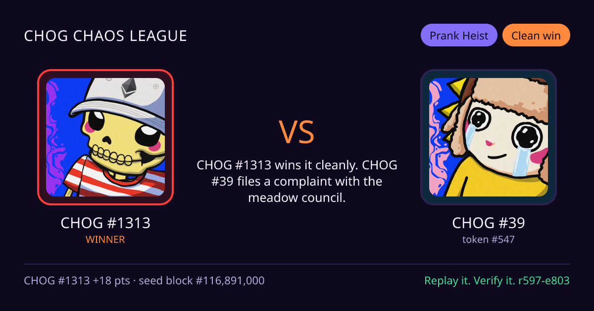 Highlight card: CHOG #1313 versus CHOG #39