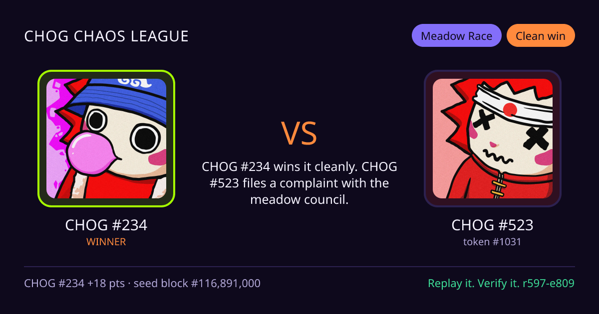 Highlight card: CHOG #234 versus CHOG #523