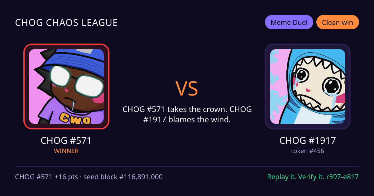 Highlight card: CHOG #571 versus CHOG #1917