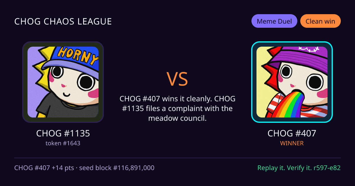 Highlight card: CHOG #1135 versus CHOG #407