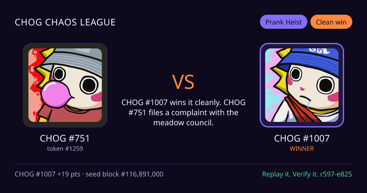 Highlight card: CHOG #751 versus CHOG #1007