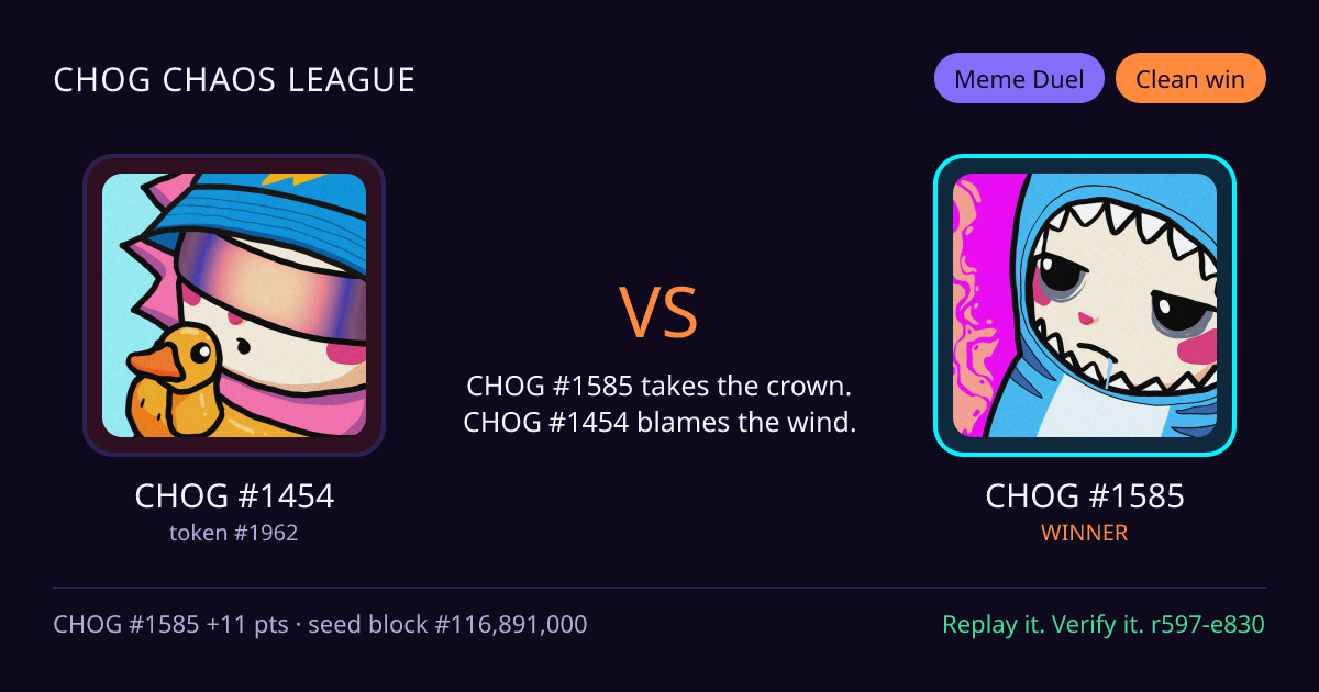 Highlight card: CHOG #1454 versus CHOG #1585