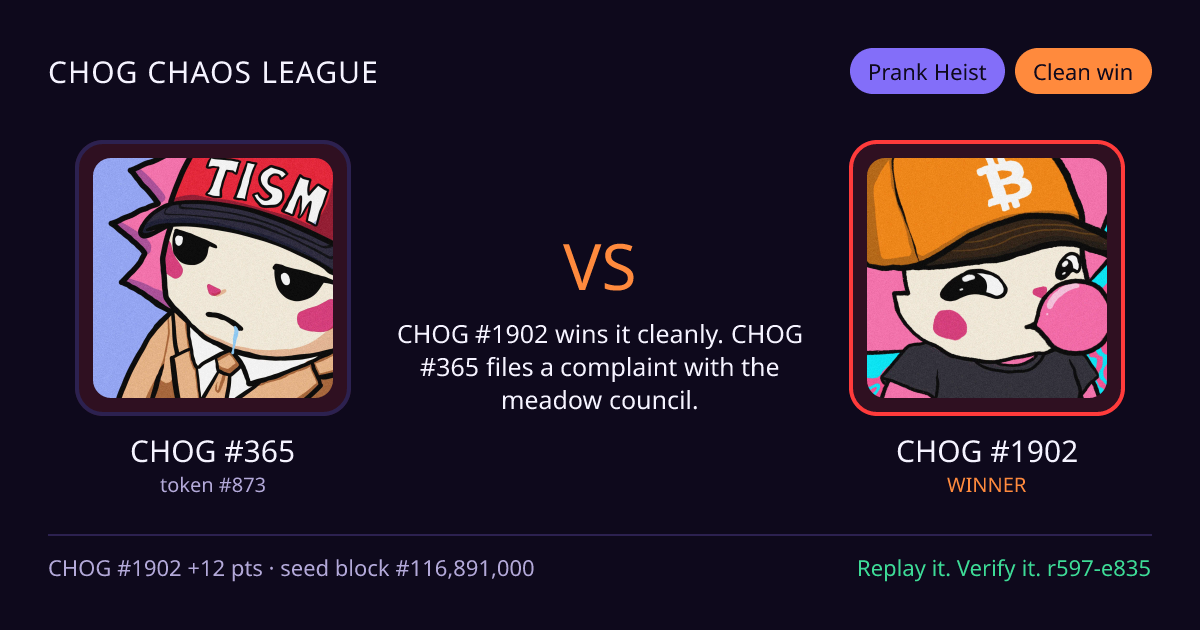 Highlight card: CHOG #365 versus CHOG #1902